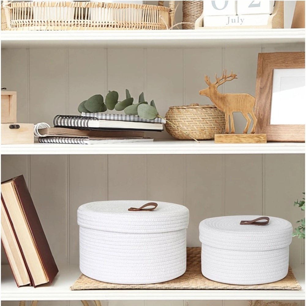 Generic Cotton 3 Pcs Set Roti Box Storage Basket With Lid (White)
