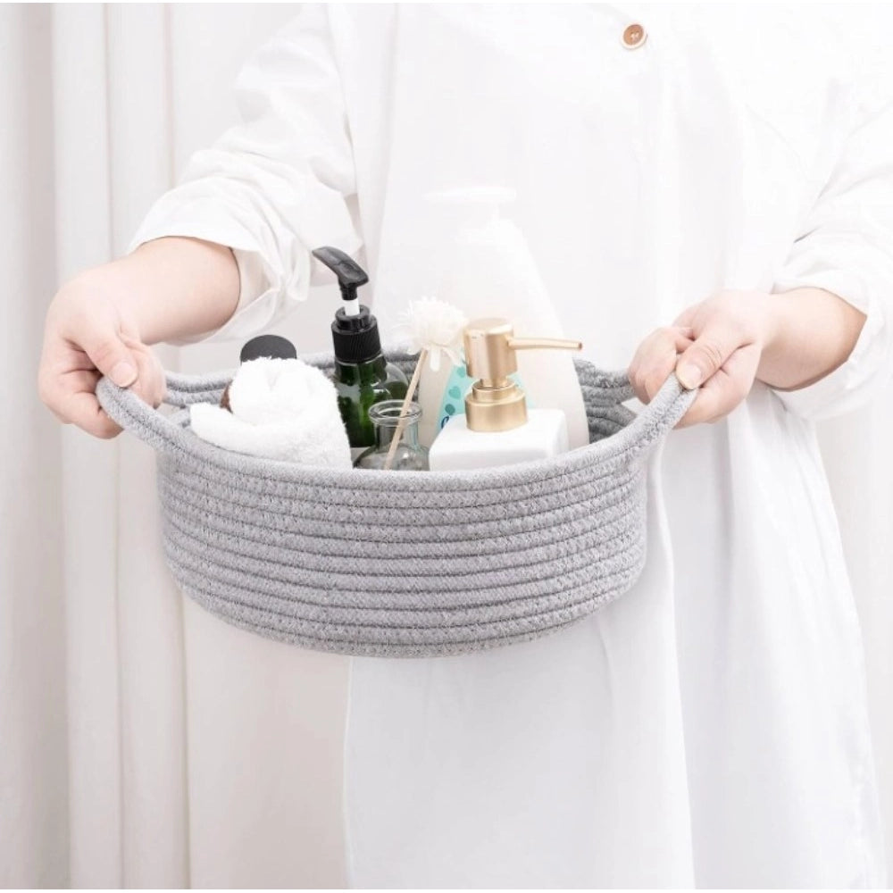 Generic Cotton 8x3 Inch Round Bedside Organizer With Out Lid (Gray)