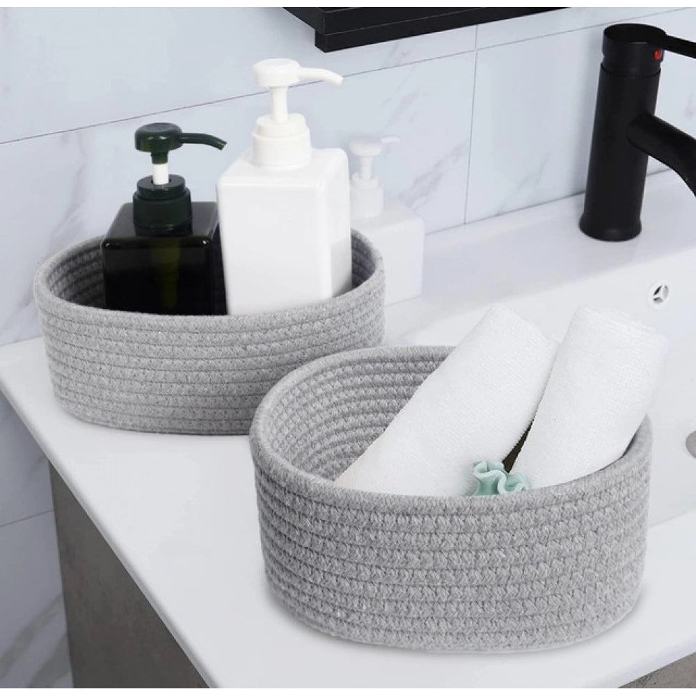 Generic Cotton 8x3 Inch Round 2 Set Bedside Organizer With Out Lid (Gray)