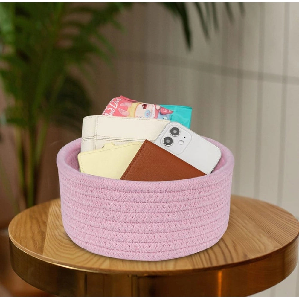 Generic Cotton 8x3 Inch Round 1 Pcs Bedside Organizer With Out Lid (Pink)