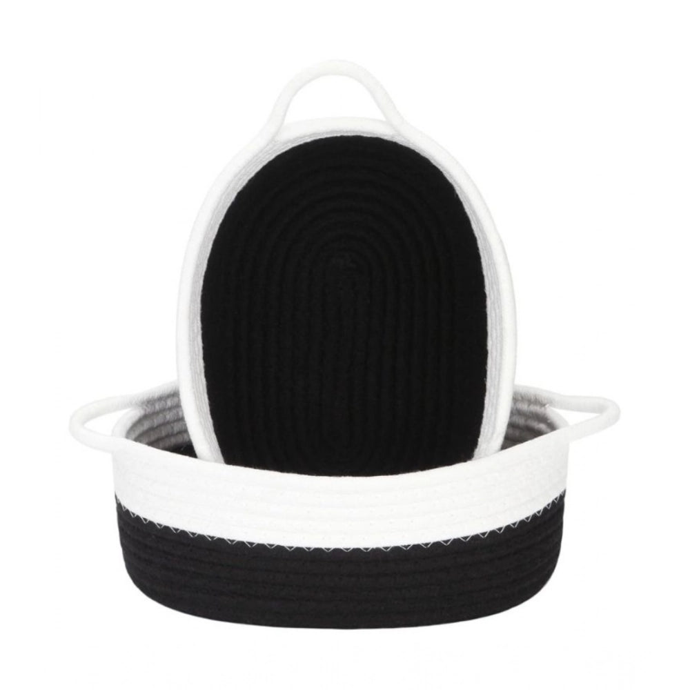 Generic Cotton Black White 2 Pcs Storage Basket For Clothes (Black-White)
