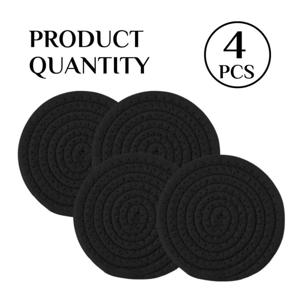 Generic Cotton Pack Of_2 Rope Drink Coasters 4 Pcs Set (Black)