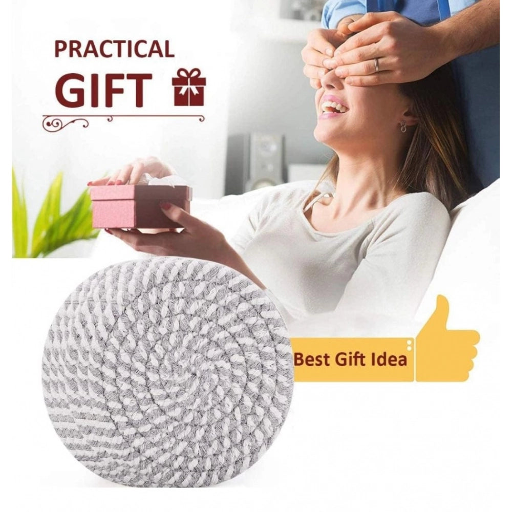 Generic Cotton Rope Drink Coasters 6 Pcs Set (Grey-White)