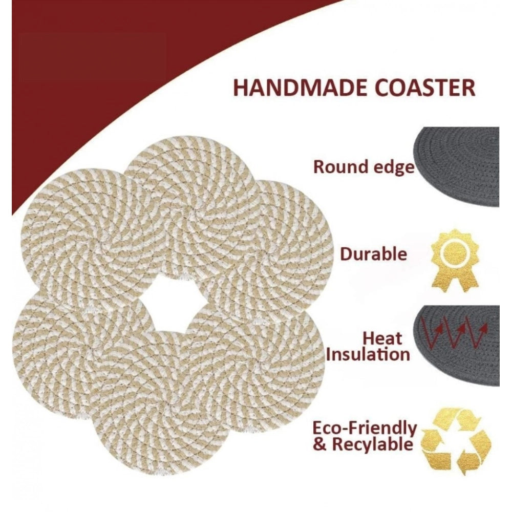 Generic Cotton Rope Drink Coasters 6 Pcs Set (Beige-White)