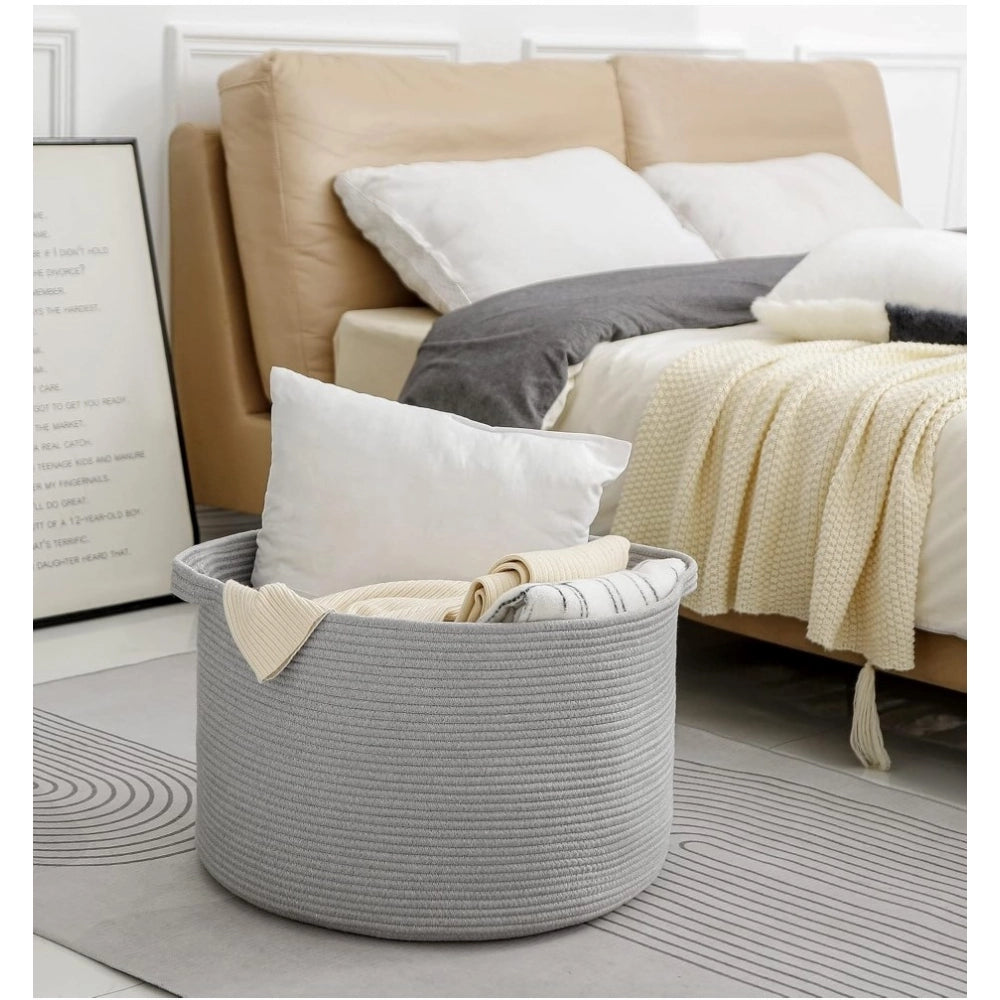 Generic Cotton Pack Of_1 14x12 Inch Storage Basket For Clothes With Out Lid (Gray)