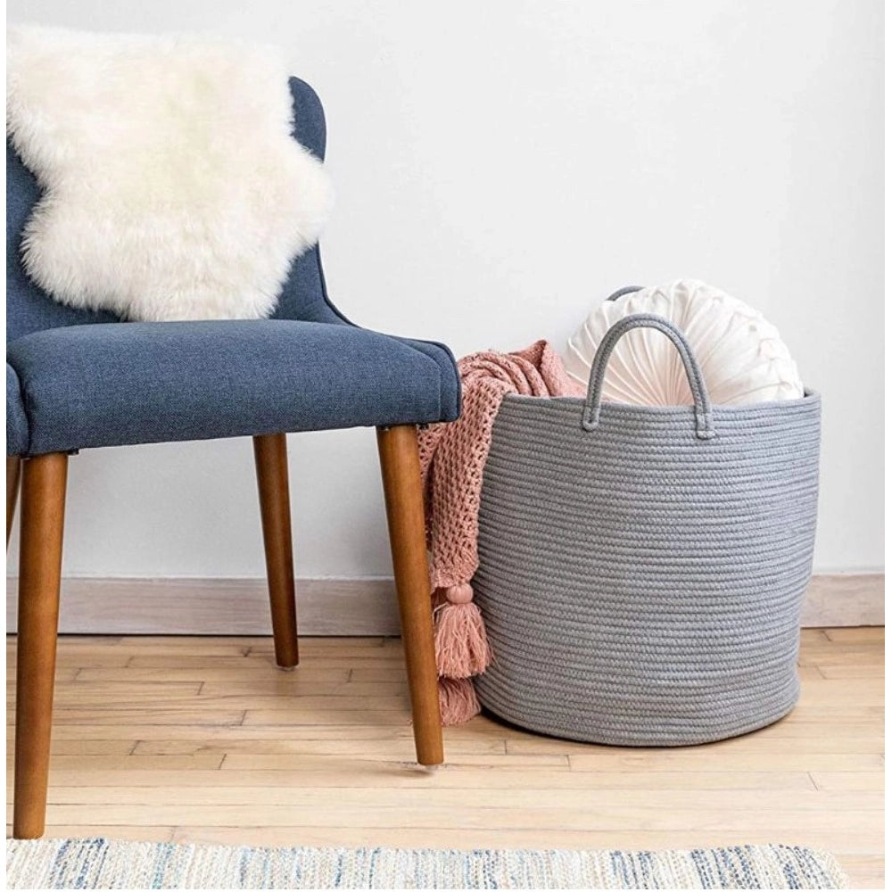 Generic Cotton Pack Of_1 12x14 Inch Laundry Storage Basket For Clothes (Grey)