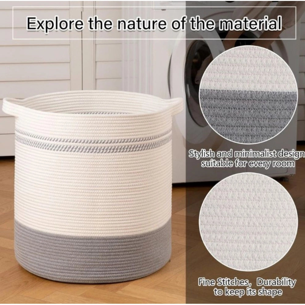 Generic Cotton Pack Of_1 12x14 Inch Storage Basket For Clothes (Grey-White)