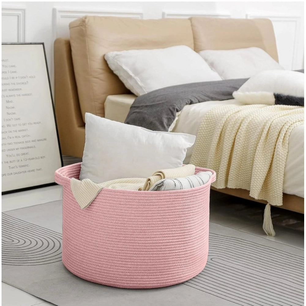 Generic Cotton Pack Of_1 14x12 Inch Storage Basket For Clothes With Out Lid (Pink)