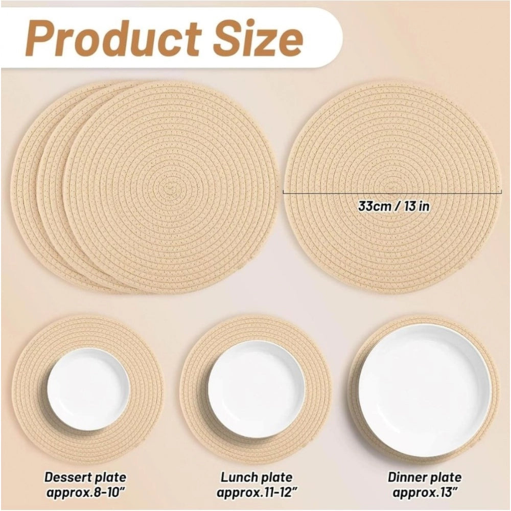 Generic Cotton Dining Table Round Placemat Mats Set of 4 (Cream)
