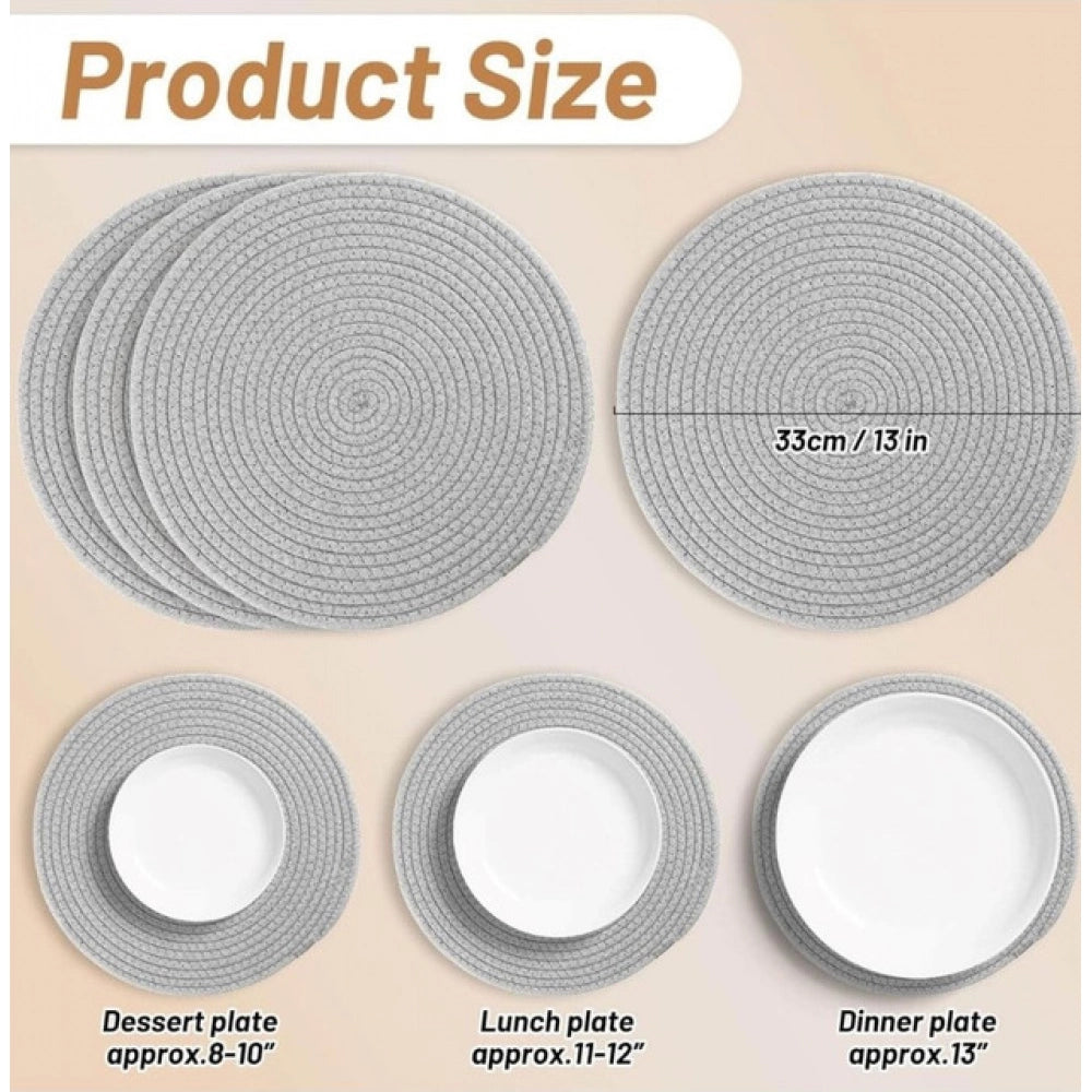 Generic Cotton Dining Table Round Placemat Mats Set of 4 (Grey)