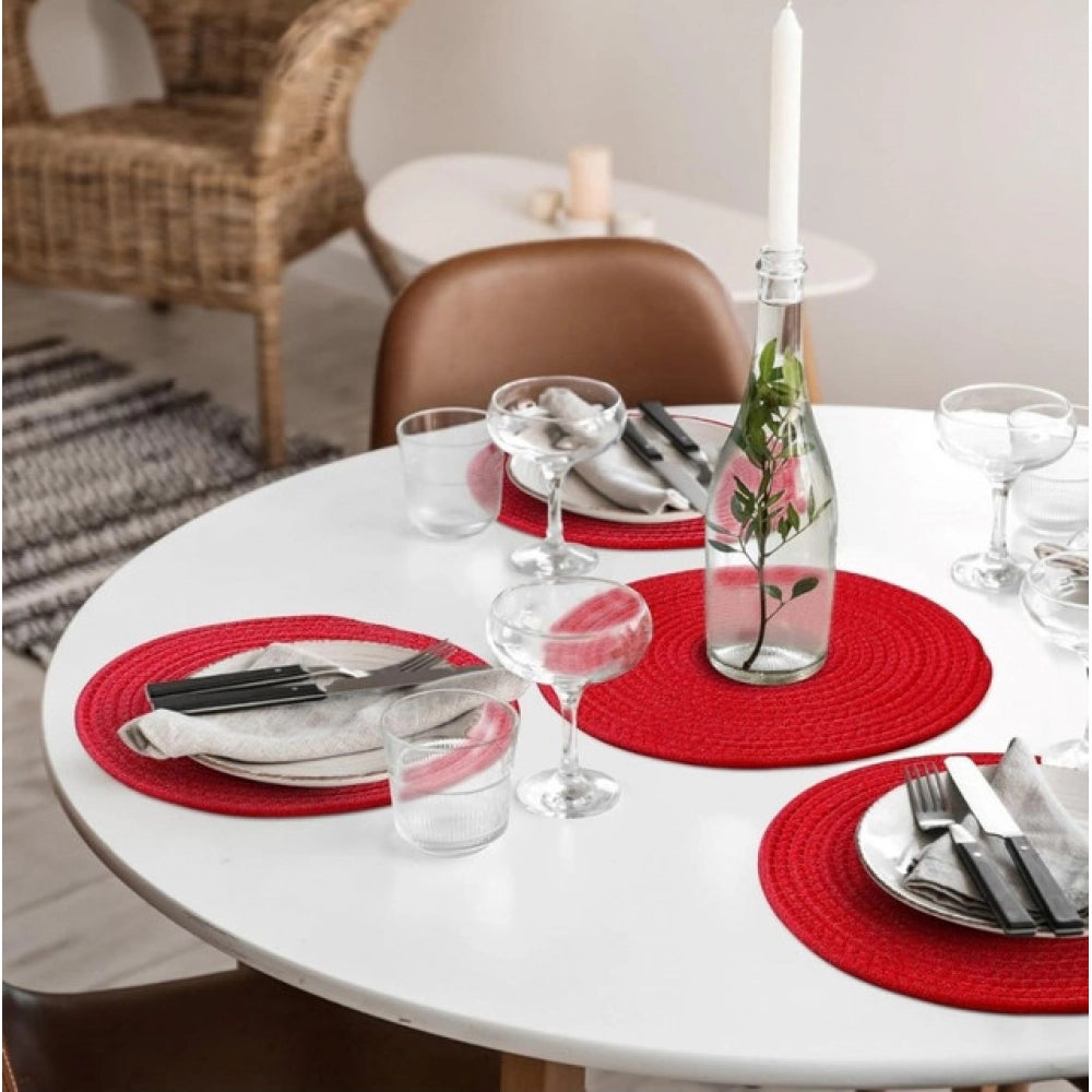 Generic Cotton Dining Table Round Placemat Mats Set of 4 (Red)