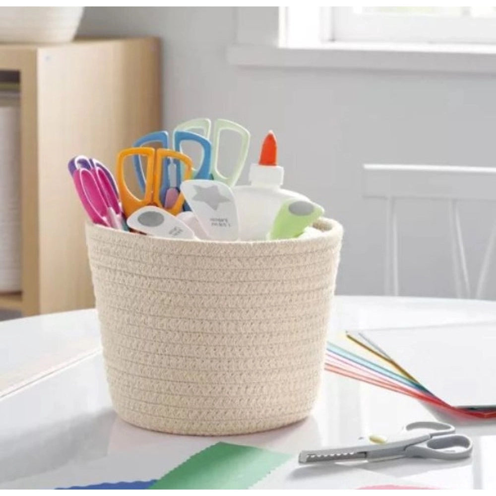 Generic Cotton Pack Of_2 White Pen Holder Storage Basket For Clothes (White)