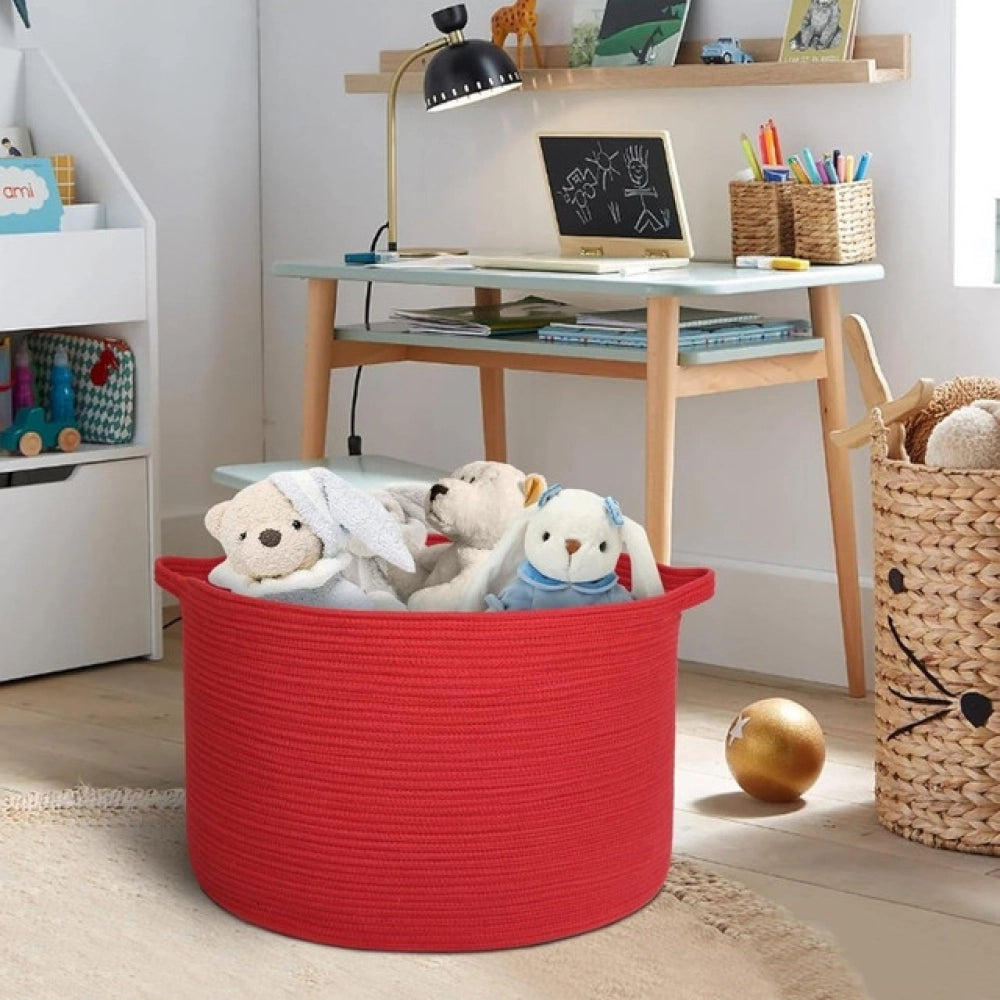 Generic Cotton Pack Of_1 14x12 Inch Storage Basket For Clothes With Out Lid (Red)
