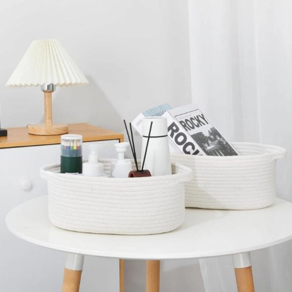Generic Cotton 10x7x4 Inch2 Pcs Oval Storage Basket For Clothes (White)