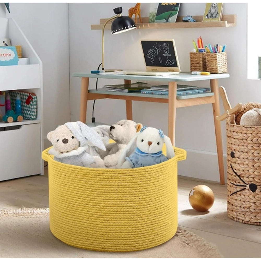 Generic Cotton Pack Of_1 14x12 Inch Storage Basket For Clothes With Out Lid (Yellow)