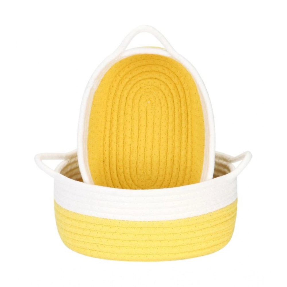 Generic Cotton White 2 Pcs Storage Basket For Clothes (Yellow-White)