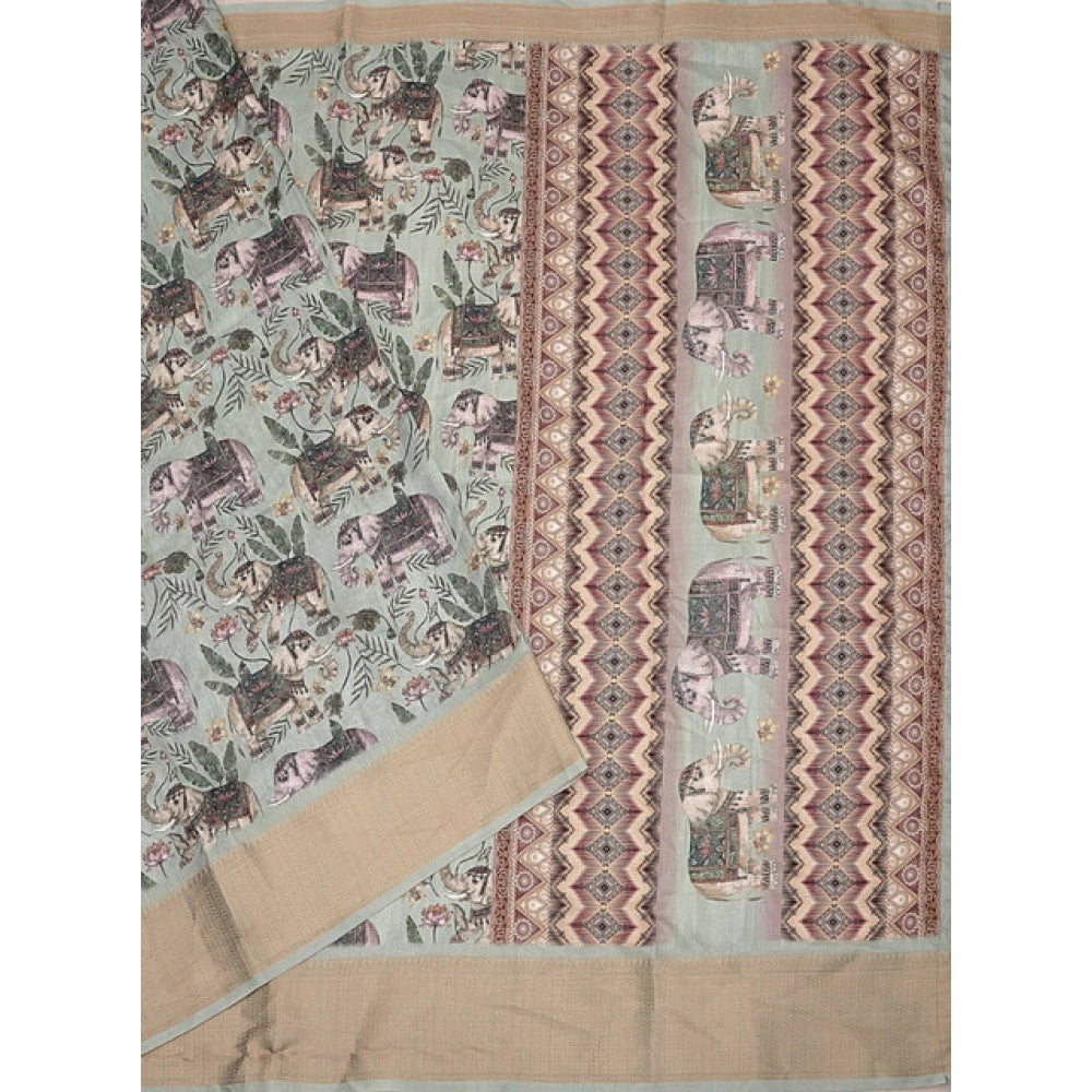 Generic Women's Cotton Silk Printed Saree With Unstitched Blouse 5.5Mtr (Green)