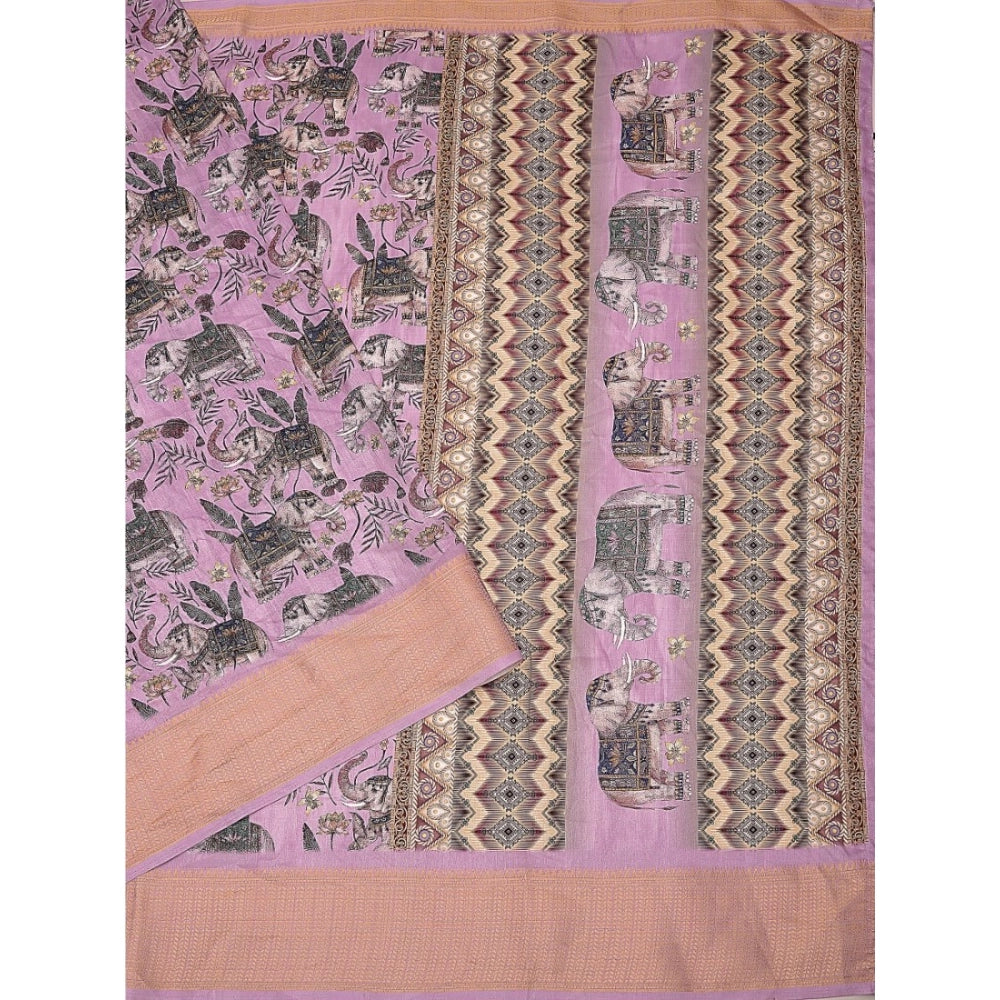 Generic Women's Cotton Silk Printed Saree With Unstitched Blouse 5.5Mtr (Pink)