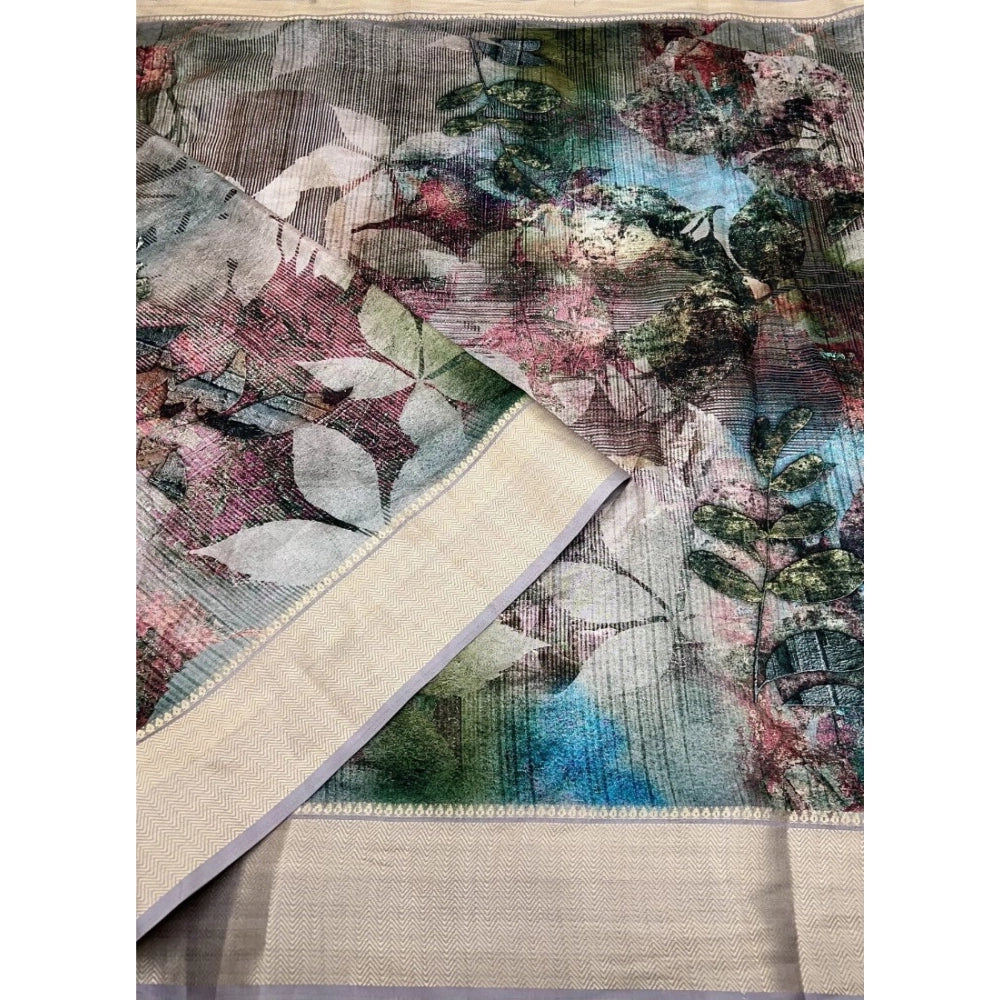 Generic Women's Cotton Silk Printed Saree With Unstitched Blouse 5.5Mtr (Multicolor)