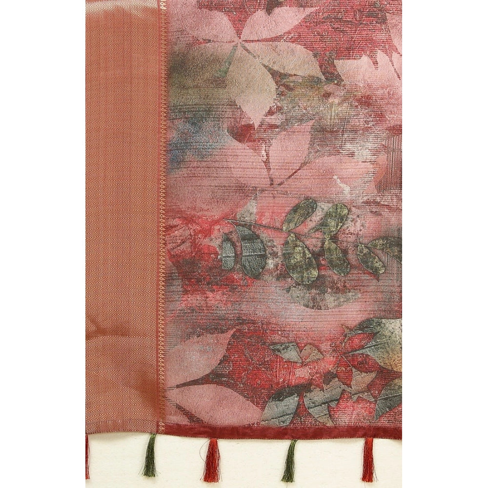 Generic Women's Cotton Silk Printed Saree With Unstitched Blouse 5.5Mtr (Multicolor)