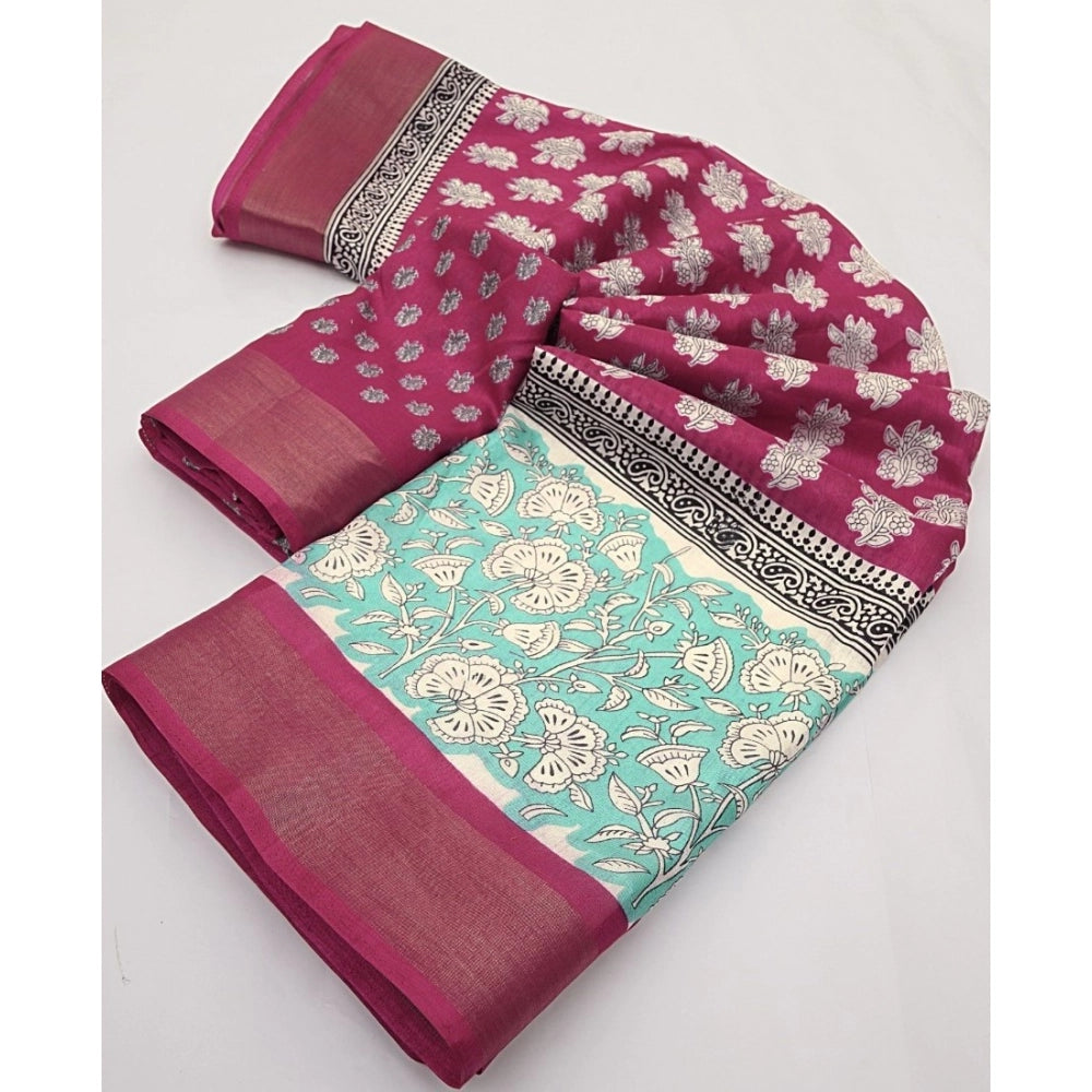 Generic Women's Cotton Blend Printed Saree With Unstitched Blouse 5.5Mtr (Multicolor)