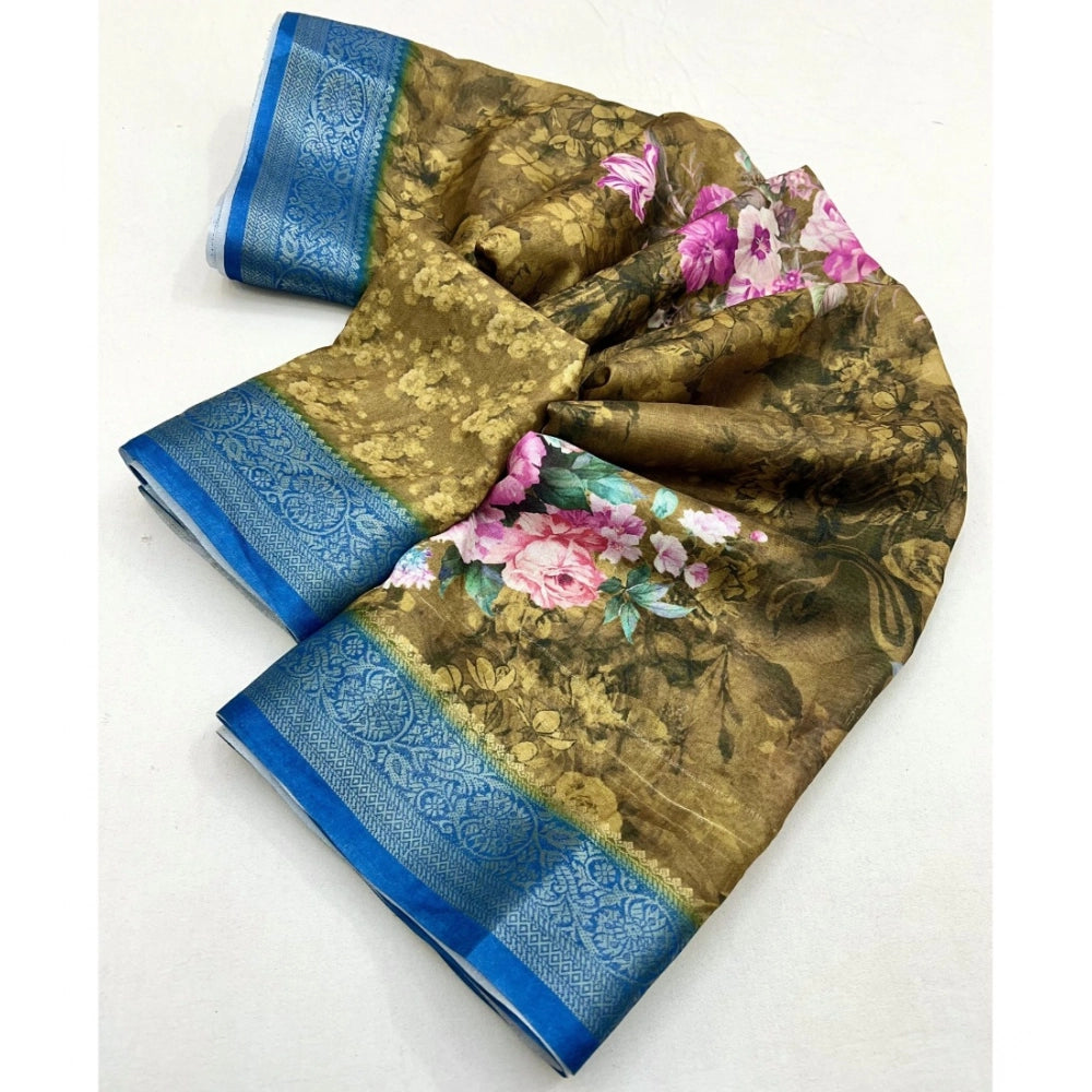 Generic Women's Cotton Blend Floral Printed Saree With Unstitched Blouse 5.5Mtr (Multicolor)