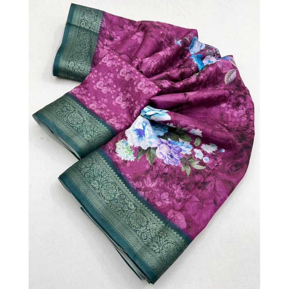 Generic Women's Cotton Blend Floral Printed Saree With Unstitched Blouse 5.5Mtr (Multicolor)