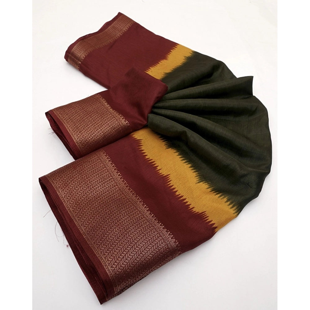 Generic Women's Cotton Silk Solid Saree With Unstitched Blouse 5.5Mtr (Multicolor)