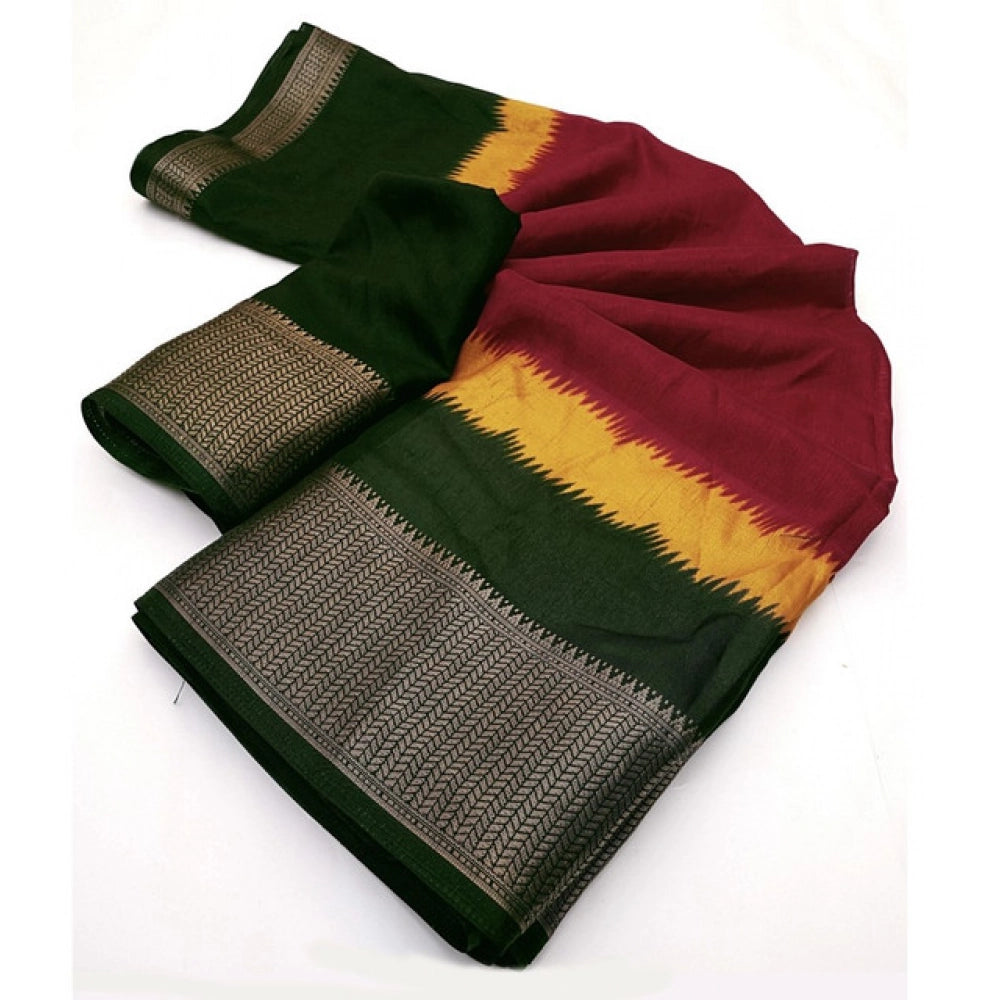 Generic Women's Cotton Silk Solid Saree With Unstitched Blouse 5.5Mtr (Multicolor)
