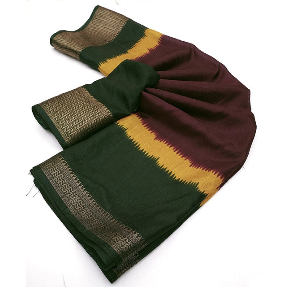 Generic Women's Cotton Silk Solid Saree With Unstitched Blouse 5.5Mtr (Multicolor)