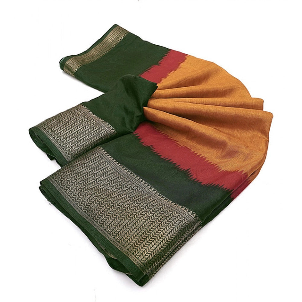 Generic Women's Cotton Silk Solid Saree With Unstitched Blouse 5.5Mtr (Multicolor)