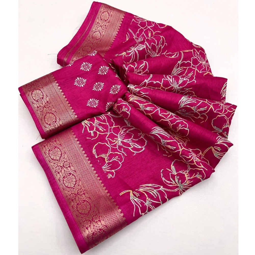 Generic Women's Cotton Silk Floral Printed Saree With Unstitched Blouse 5.5Mtr (Pink)