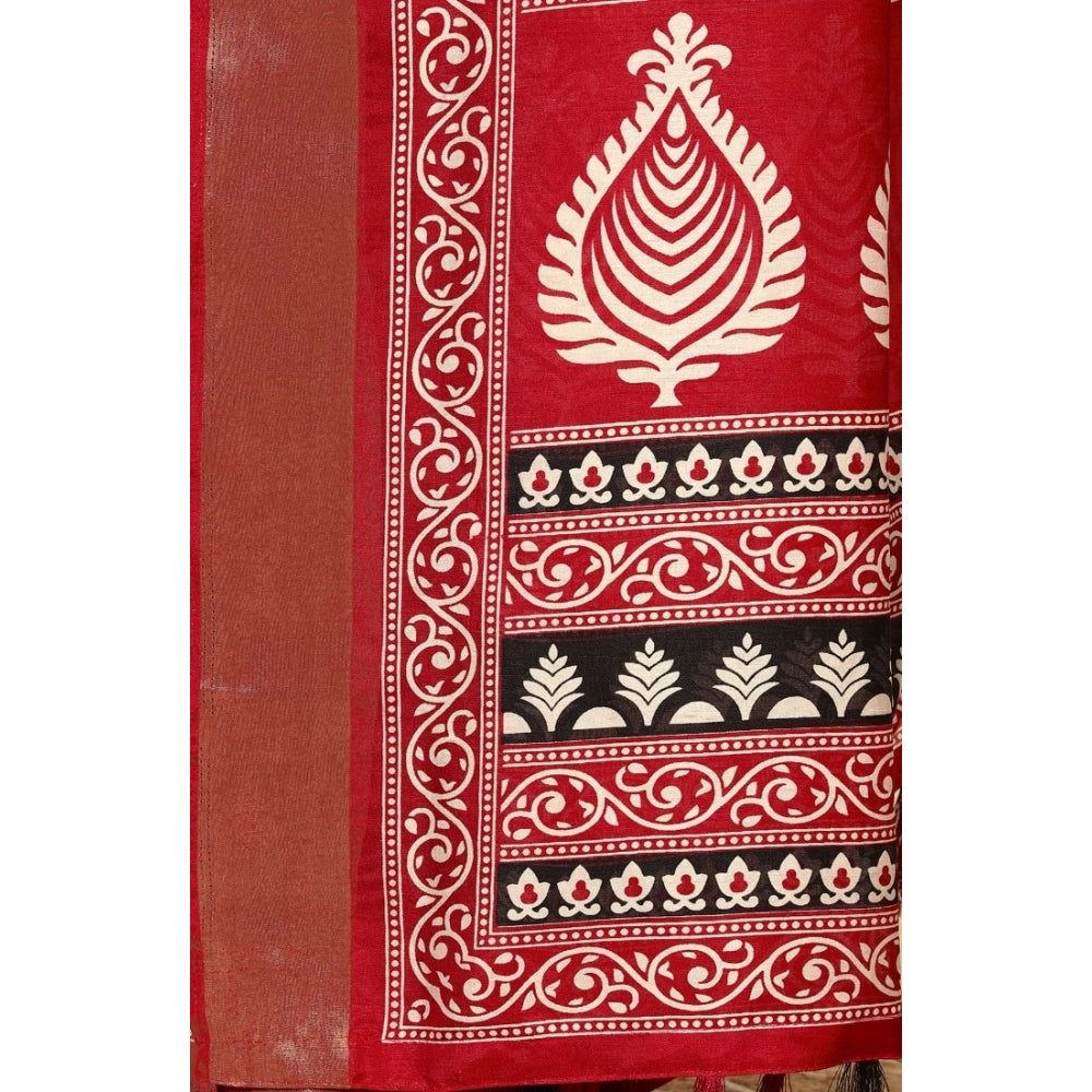 Generic Women's Cotton Silk Printed Saree With Unstitched Blouse 5.5Mtr (Black)