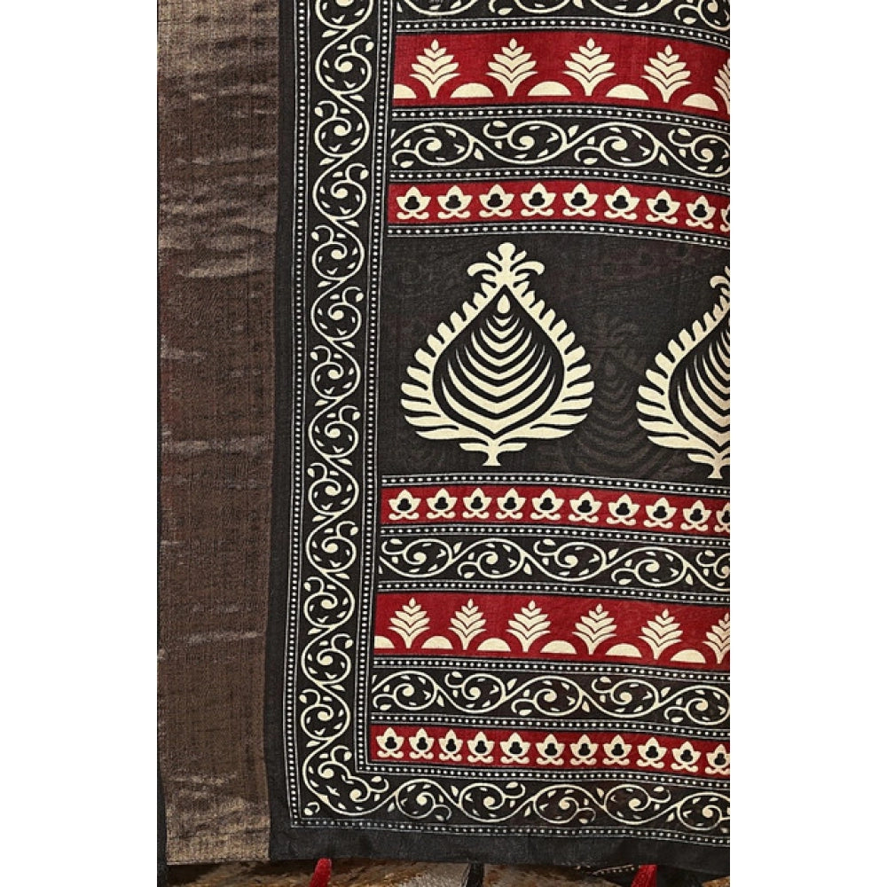 Generic Women's Cotton Silk Printed Saree With Unstitched Blouse 5.5Mtr (Red)