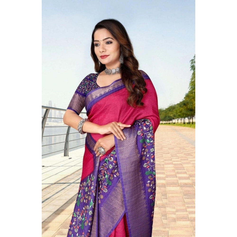 Generic Women's Cotton Silk Printed Saree With Unstitched Blouse 5.5Mtr (Multicolor)