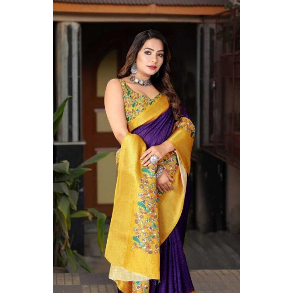 Generic Women's Cotton Silk Printed Saree With Unstitched Blouse 5.5Mtr (Multicolor)