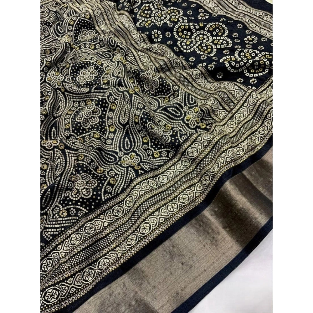Generic Women's Cotton Silk Printed Saree With Unstitched Blouse 5.5Mtr (Black)