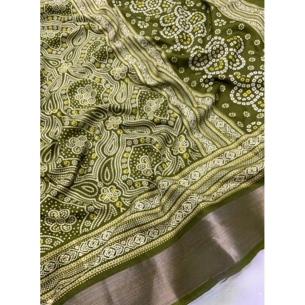 Generic Women's Cotton Silk Printed Saree With Unstitched Blouse 5.5Mtr (Green)