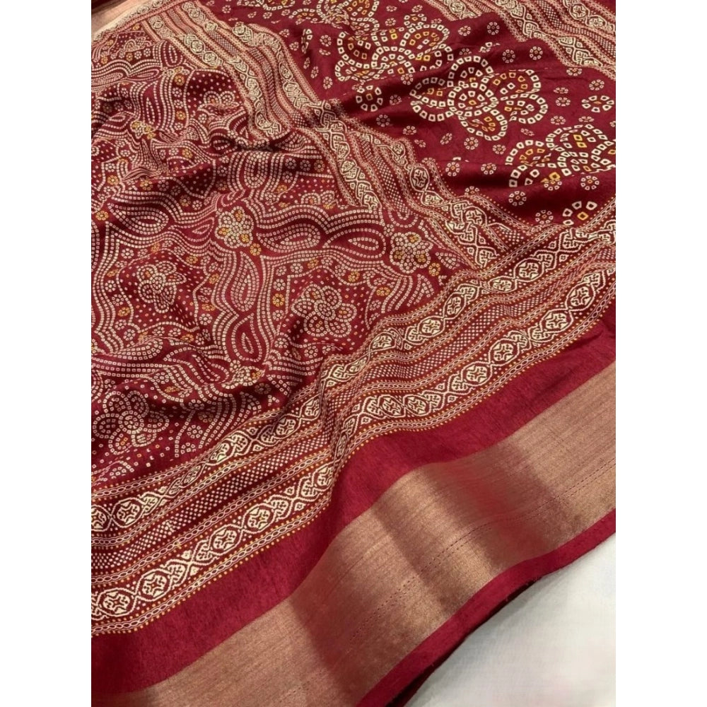 Generic Women's Cotton Silk Printed Saree With Unstitched Blouse 5.5Mtr (Maroon)