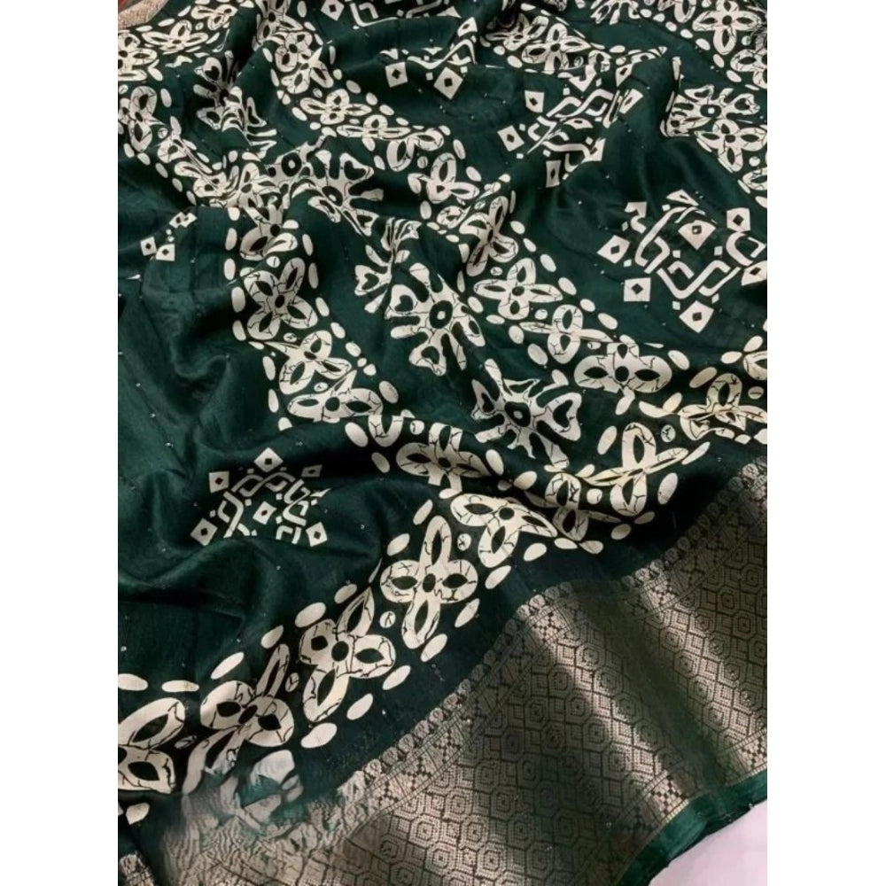 Generic Women's Cotton Silk Printed Saree With Unstitched Blouse 5.5Mtr (Green)