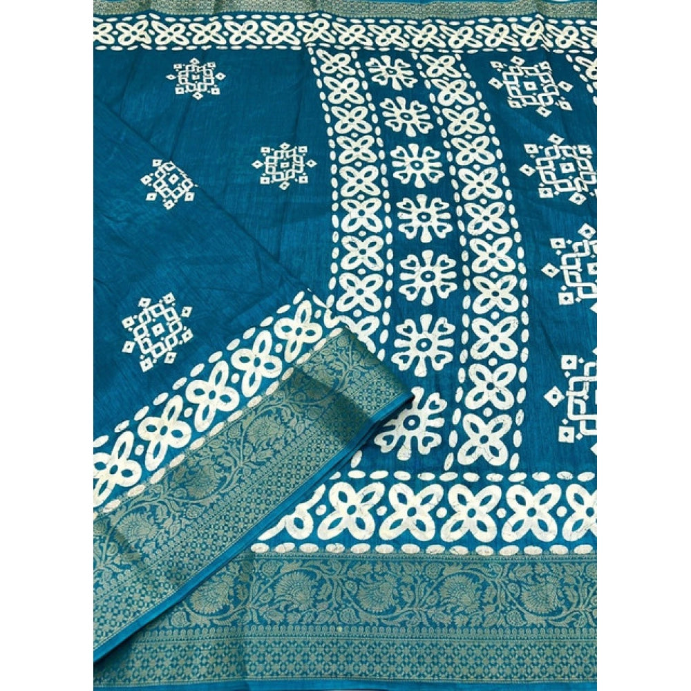 Generic Women's Cotton Silk Printed Saree With Unstitched Blouse 5.5Mtr (Rama)