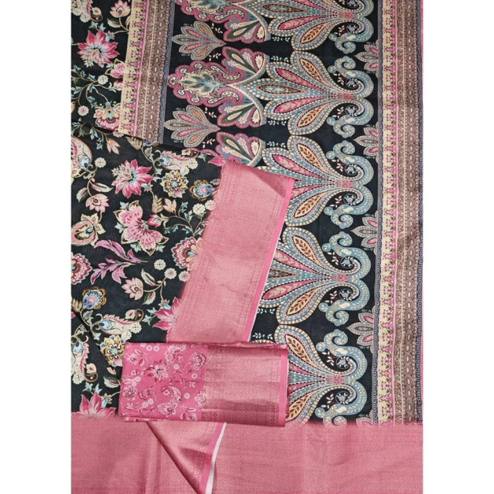 Generic Women's Cotton Silk Floral Printed Saree With Unstitched Blouse 5.5Mtr (Multicolor)