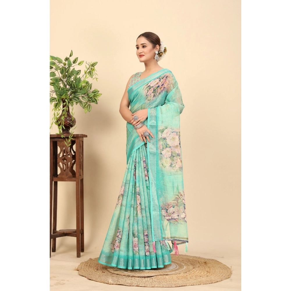 Generic Women's Cotton Silk Floral Printed Saree With Unstitched Blouse 5.5Mtr (Multicolor)
