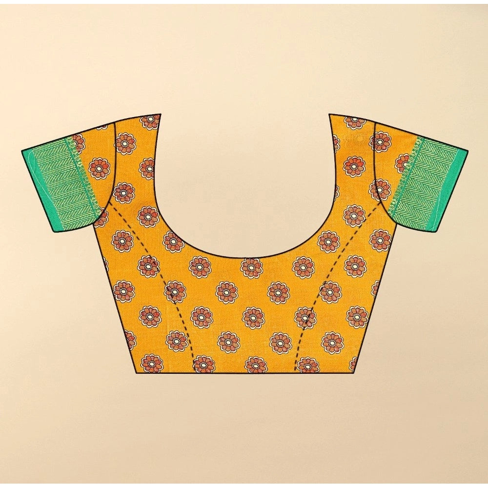 Generic Women's Cotton Silk Printed Saree With Unstitched Blouse 5.5Mtr (Yellow)