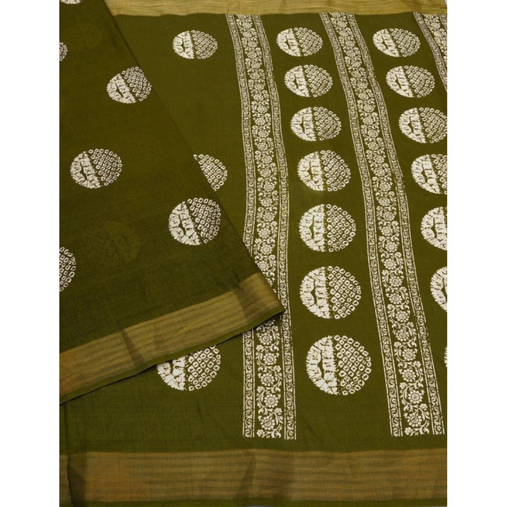 Generic Women's Cotton Silk Printed Saree With Unstitched Blouse 5.5Mtr (Green)