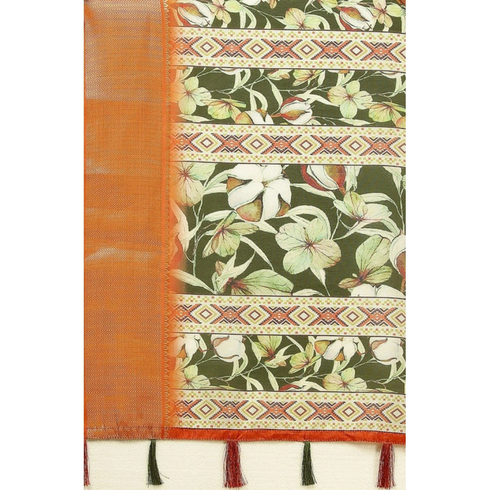 Generic Women's Cotton Silk Floral Printed Saree With Unstitched Blouse 5.5Mtr (Multicolor)