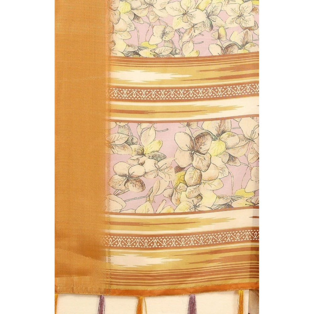 Generic Women's Cotton Silk Floral Printed Saree With Unstitched Blouse 5.5Mtr (Lavender)