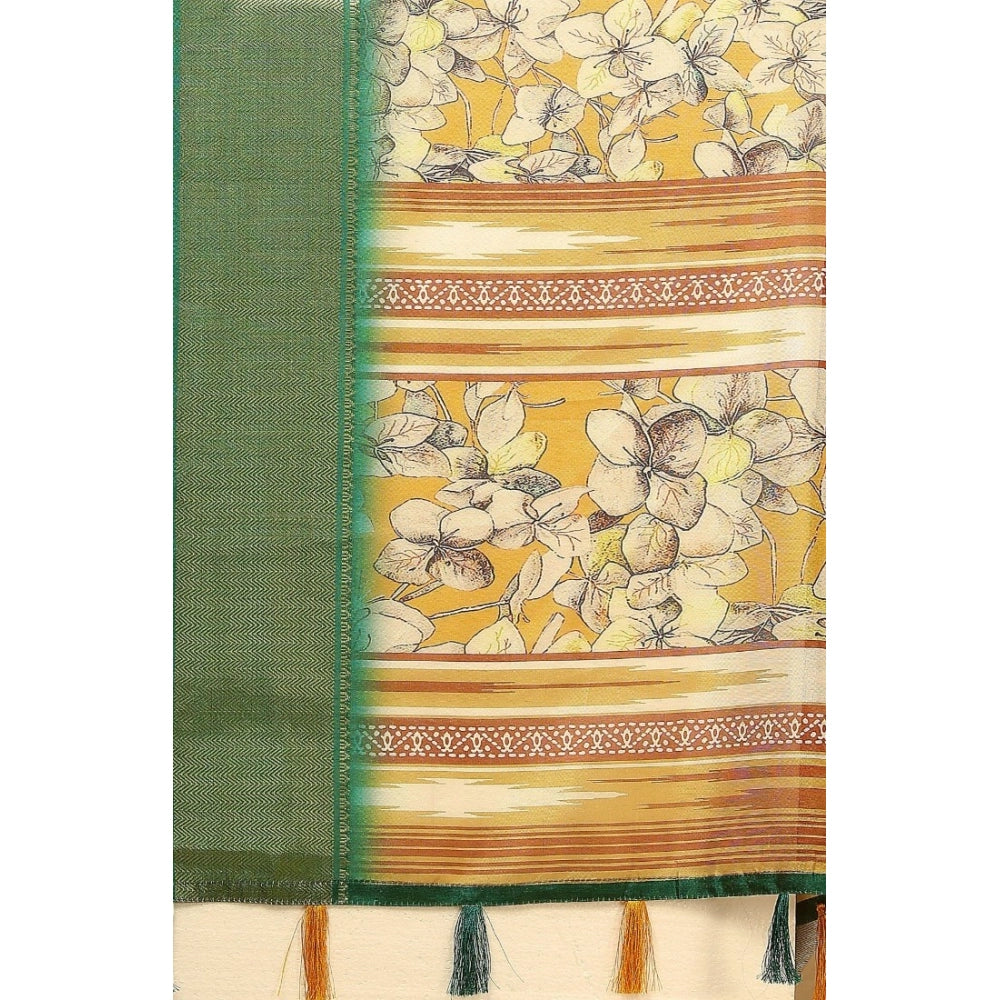 Generic Women's Cotton Silk Floral Printed Saree With Unstitched Blouse 5.5Mtr (Mustard)
