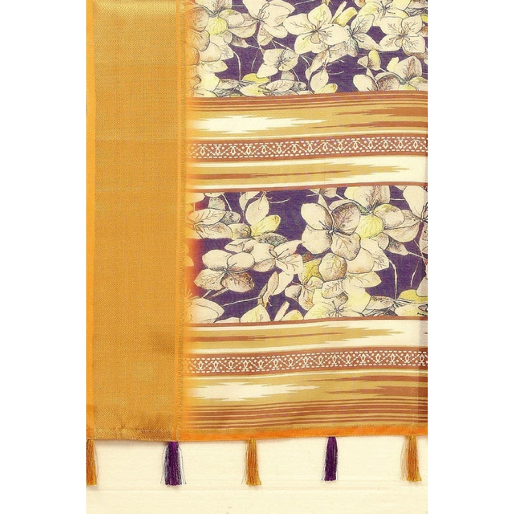 Generic Women's Cotton Silk Floral Printed Saree With Unstitched Blouse 5.5Mtr (Purple)