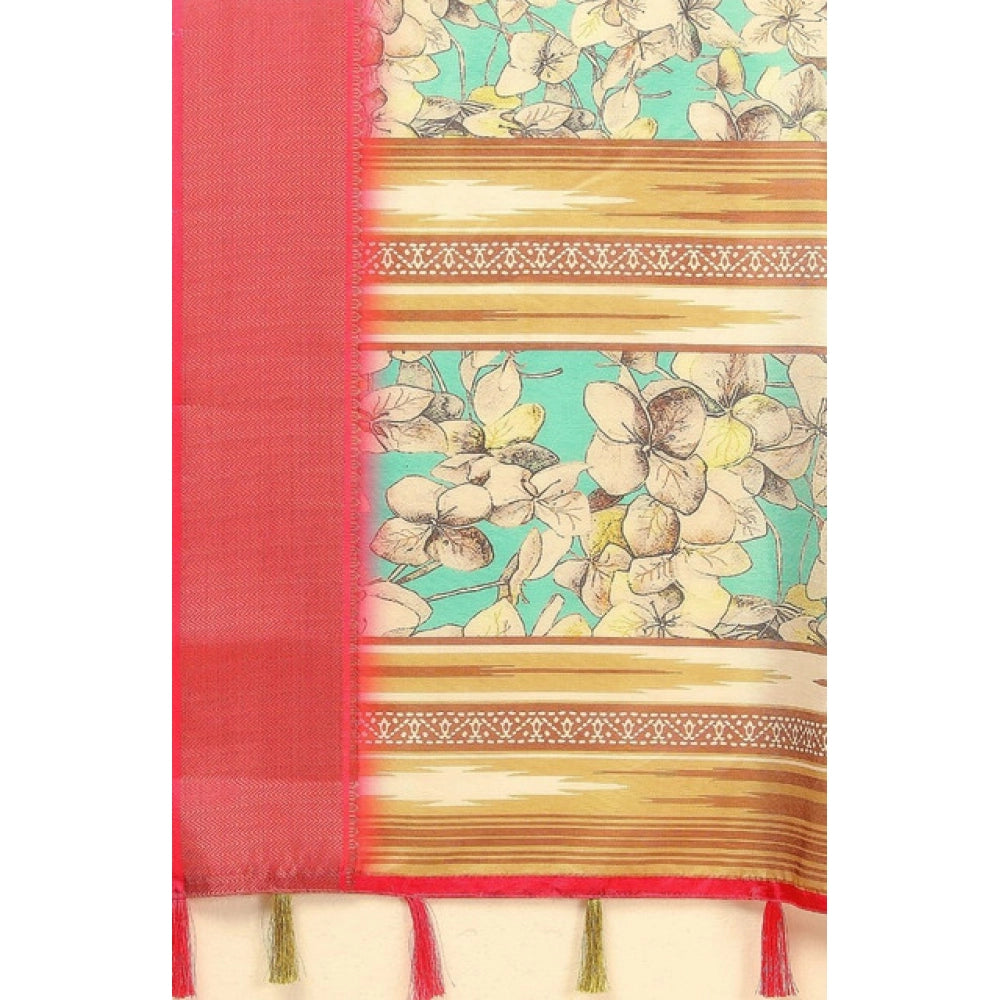 Generic Women's Cotton Silk Floral Printed Saree With Unstitched Blouse 5.5Mtr (Multicolor)